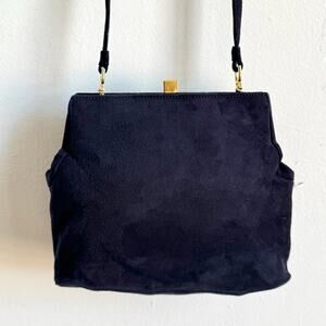 Vintage Neiman Marcus Small Navy Suede Shoulder Bag